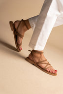Strappy Sandals Buckle Closure - Beige Suede