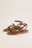 Strappy Sandals Buckle Closure - Khaki Green Suede