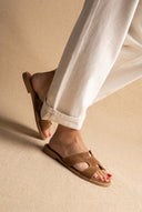 Sandals Cutout Strap Design - Beige Suede