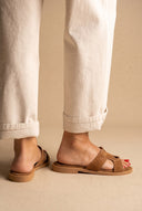 Sandals Cutout Strap Design - Beige Suede