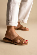 Sandals Cutout Strap Design - Beige Suede