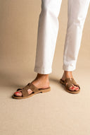 Sandals Cutout Strap Design - Khaki Green Suede