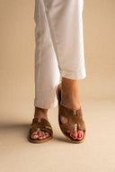 Sandals Cutout Strap Design - Khaki Green Suede