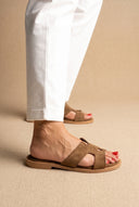 Sandals Cutout Strap Design - Khaki Green Suede