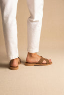 Sandals Cutout Strap Design - Khaki Green Suede