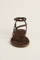 Strappy Sandals Ankle Strap - Brown Suede