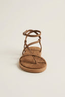 Strappy Sandals Ankle Strap - Beige Suede