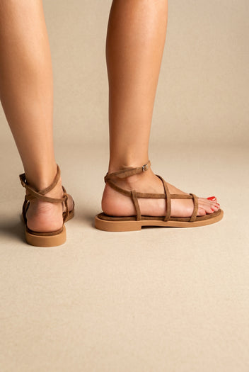 Sandales à brides avec bride cheville - Daim vert kaki