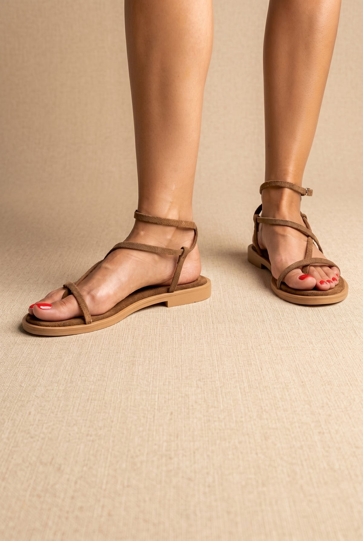 Sandales à brides avec bride cheville - Daim vert kaki
