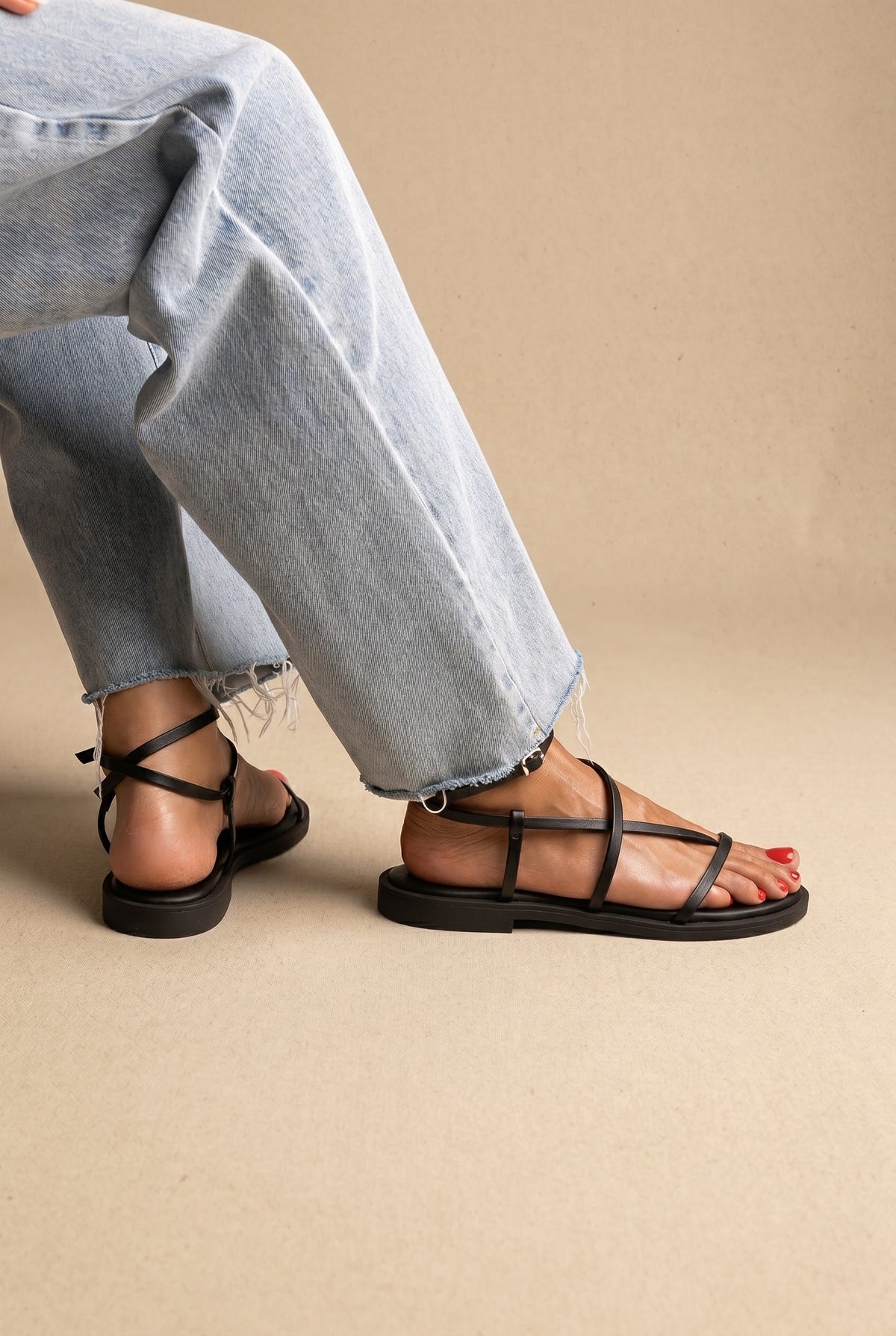 Strappy Sandals Ankle Strap - Black Matte