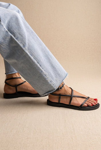 Strappy Sandals Ankle Strap - Black Matte