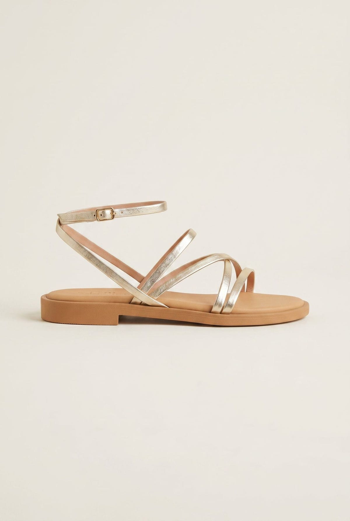 Strappy Sandals Buckle Closure - Light Gold