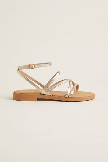 Strappy Sandals Buckle Closure - Light Gold