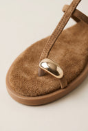 Σανδάλια Toe Ring με Μεταλλική Λεπτομέρεια - Μπεζ Σουέντ