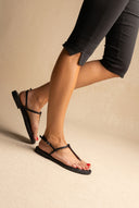 T Strap Sandals Buckle Closure - Black Matte