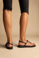 T Strap Sandals Buckle Closure - Black Matte