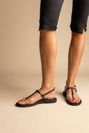 T Strap Sandals Buckle Closure - Black Matte