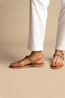 T Strap Sandals Buckle Closure - Brown Matte