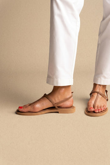 T Strap Sandals Buckle Closure - Brown Matte