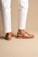 T Strap Sandals Buckle Closure - Brown Matte