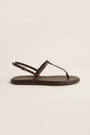 T Strap Sandals Buckle Closure - Brown Matte