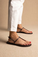 T Strap Sandals Buckle Closure - Brown Matte