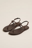 T Strap Sandals Buckle Closure - Brown Matte