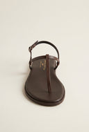 T Strap Sandals Buckle Closure - Brown Matte