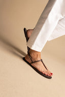 T Strap Sandals Buckle Closure - Brown Matte