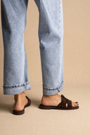Suede Leather Sandals Slide Strap - Brown Suede