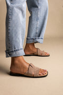 Suede Leather Sandals Slide Strap - Sand Suede