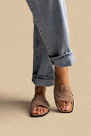 Suede Leather Sandals Slide Strap - Sand Suede
