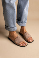 Suede Leather Sandals Slide Strap - Sand Suede