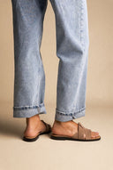 Suede Leather Sandals Slide Strap - Sand Suede-Suede Leather Sandals Slide Strap - Sand Suede