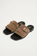 Veloursleder Sandalen Fringe Detail – Taupe Veloursleder