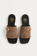 Veloursleder Sandalen Fringe Detail – Taupe Veloursleder