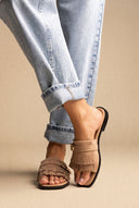 Suede Sandals Fringe Detail - Taupe Suede