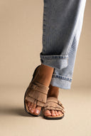 Suede Sandals Fringe Detail - Taupe Suede