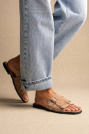 Suede Sandals Fringe Detail - Taupe Suede