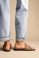 Suede Sandals Fringe Detail - Taupe Suede