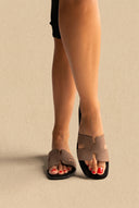 Sandals Wide Cut Out Strap - Taupe