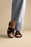 Sandals Wide Cut Out Strap - Black Matte