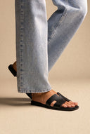 Sandals Wide Cut Out Strap - Black Matte-Sandals Wide Cut Out Strap - Black Matte