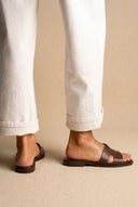 Sandals Wide Cut Out Strap - Brown Matte