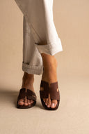 Sandals Wide Cut Out Strap - Brown Matte