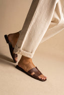 Sandals Wide Cut Out Strap - Brown Matte