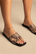Sandals Wide Cut Out Strap - Beige Snake Print