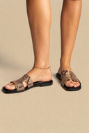 Σανδάλια Wide Cut Out Strap - Μπεζ Snake Print