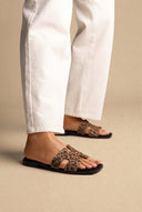 Sandals Wide Cut Out Strap - Leopard