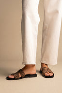Sandals Wide Cut Out Strap - Leopard